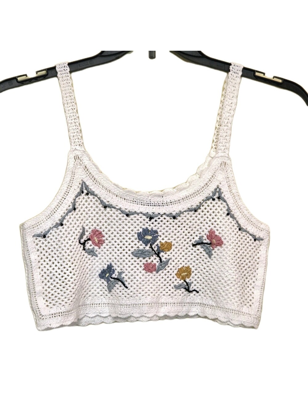 Coquette Cottagecore Lace Crochet Crop Top White Floral Boho Y2K Festival M F-21